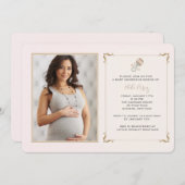 Rosa Geklapper-Foto-Baby-Duschen-Einladung Einladung (Vorne/Hinten)