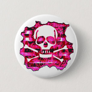 Rosa gekreuzte Knochen Button