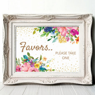 Rosa Gelb Blau Florale Gold Babyparty-Geschenke Poster