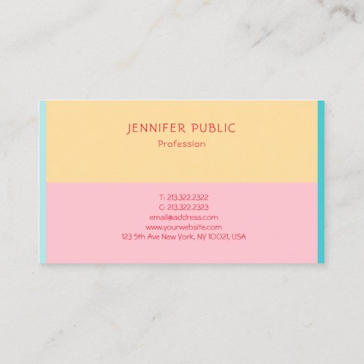 Rosa Gelb Blau Grün Elegant Moderne Trend Farben Visitenkarte (Rückseite)
