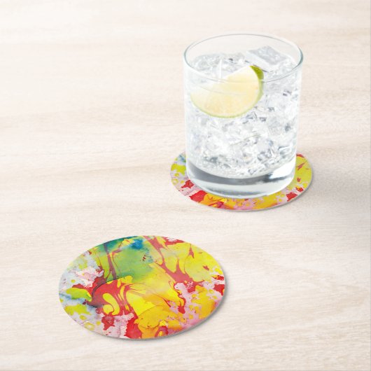 Rosa, gelb, blau, Lila Marmor Runder Pappuntersetzer (Vor Ort)