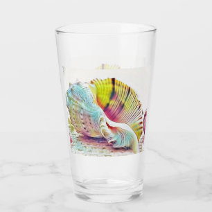 Rosa, gelb, blaue Muscheln, Aquarell Glas