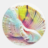 Rosa, gelb, blaue Muscheln, Aquarell Runder Aufkleber (Vorderseite)