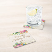 Rosa Gelb Blauer Glitzer Name Datum Rechteckiger Pappuntersetzer (Vor Ort)