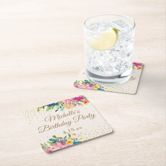 Rosa Gelb Blauer Glitzer Name Datum Rechteckiger Pappuntersetzer (Vor Ort)