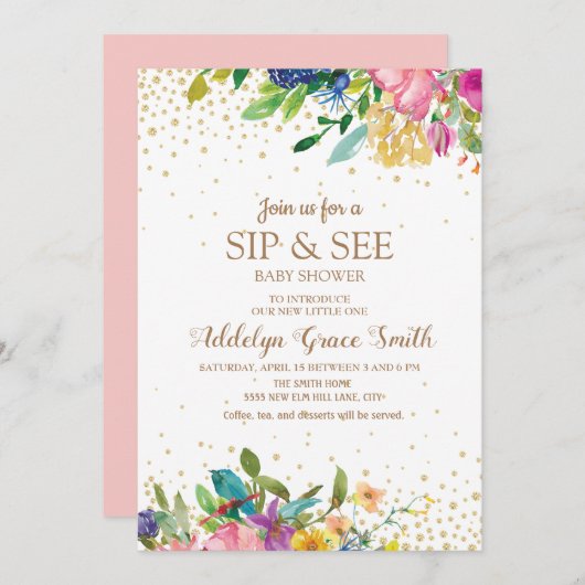 Rosa Gelb Blauer Glitzer Silicon See Einladung (Vorne/Hinten)