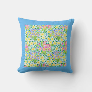 Rosa, Gelb, blaues Primrose Muster. Kissen