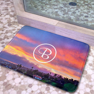 Rosa gelb-blaues Sonnenuntergang Foto, fett Badematte