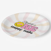 Rosa Gelb ein Happy Babe erster Geburtstag Pappteller (Schrägansicht)