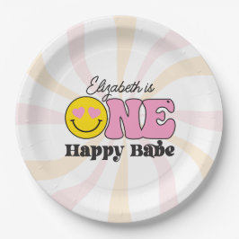 Rosa Gelb ein Happy Babe erster Geburtstag Pappteller