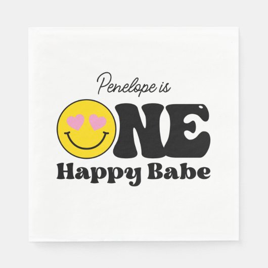 Rosa Gelb ein Happy Babe erster Geburtstag Serviette (Vorderseite)