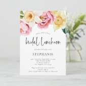 Rosa Gelb Florals Brautparty Mittagessen Einladung (Stehend Vorderseite)