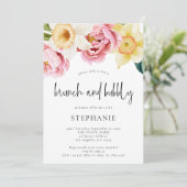 Rosa Gelb Florals Brunch Bubbly Brautparty Einladung (Stehend Vorderseite)