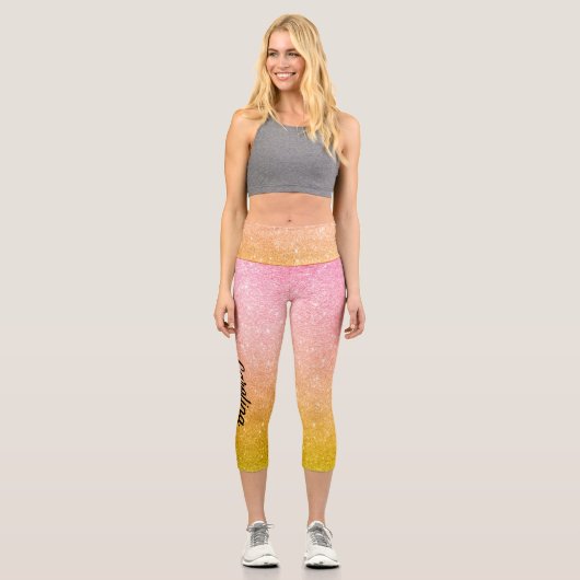 Rosa Gelb Glitzer Ombre Sparkle Capri Leggings (Vorderseite)