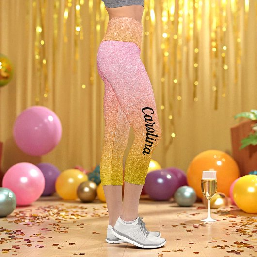 Rosa Gelb Glitzer Ombre Sparkle Capri Leggings