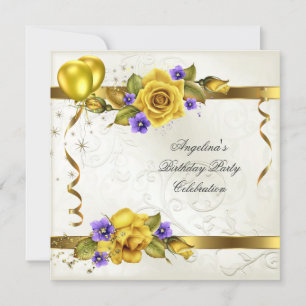 Rosa Gelb Gold Lila Creme Geburtstagsfeier Einladung