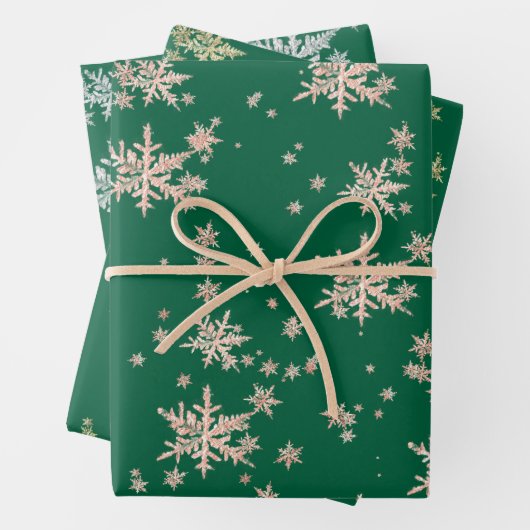 Rosa Gelb Gold Silberschneeflocken Grün Geschenkpapier Set (Beispiel)