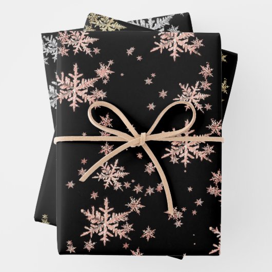 Rosa Gelb Gold Silberschneeflocken Schwarz Geschenkpapier Set (Beispiel)
