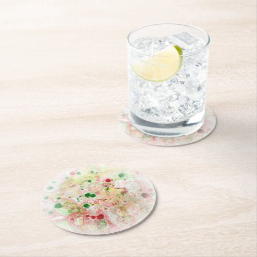 Rosa, gelb-grün Abstraktes Modern Template Runder Pappuntersetzer (Vor Ort)