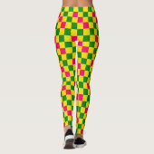 Rosa Gelb Grün Kariertes Musterdesign Leggings (Rückseite)