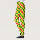 Rosa Gelb Grün Kariertes Musterdesign Leggings (Links)