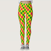 Rosa Gelb Grün Kariertes Musterdesign Leggings (Vorderseite)