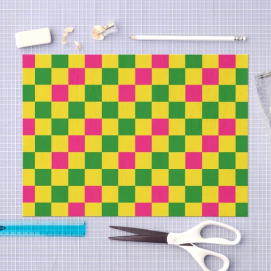 Rosa Gelb Grün Kariertes Musterdesign  Seidenpapier (Handwerk)