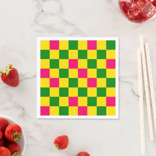 Rosa Gelb Grün Kariertes Musterdesign  Serviette (Beispiel)