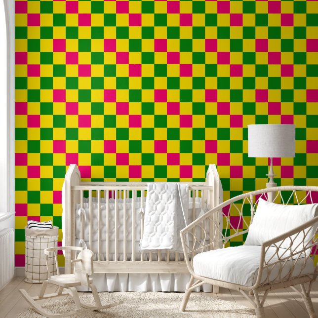 Rosa Gelb Grün Kariertes Musterdesign  Tapete (Kinder)