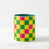 Rosa Gelb Grün Kariertes Musterdesign  Tasse (Zentrum)