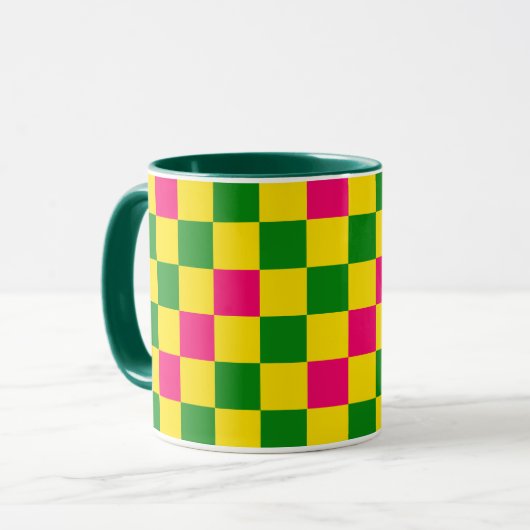 Rosa Gelb Grün Kariertes Musterdesign  Tasse (Vorderseite Links)