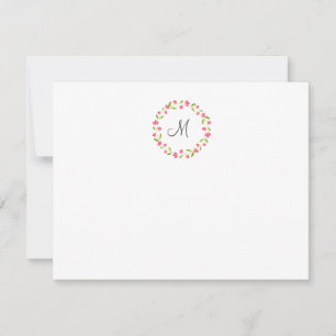 Rosa Gelb Grün Wasserfarben-Blumenkranz Mitteilungskarte