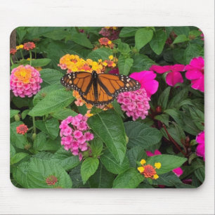 Rosa Gelb Grüne Blumen Lantana mit Schmetterling Mousepad