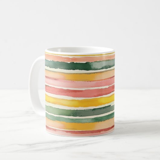Rosa Gelb Grüne Streifen Kaffeetasse (Vorderseite Links)
