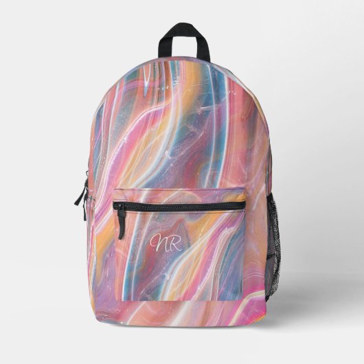 Rosa, gelb, Lila blauer Marmor Monogramm hinzufüge Bedruckter Rucksack (Vorderseite)