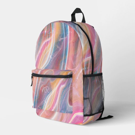Rosa, gelb, Lila blauer Marmor Monogramm hinzufüge Bedruckter Rucksack (Rückseitige Ecke Rechts)