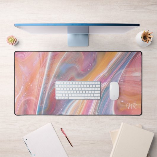 Rosa, gelb, Lila blauer Marmor Monogramm hinzufüge Schreibtischunterlage (Büro 1)