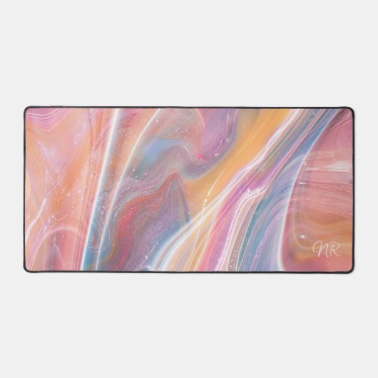 Rosa, gelb, Lila blauer Marmor Monogramm hinzufüge Schreibtischunterlage (Vorderseite)