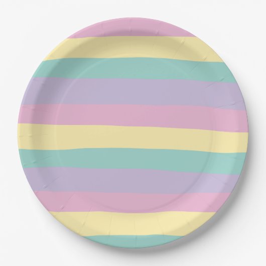 Rosa, gelb, Lila und grün Pappteller (Vorderseite)