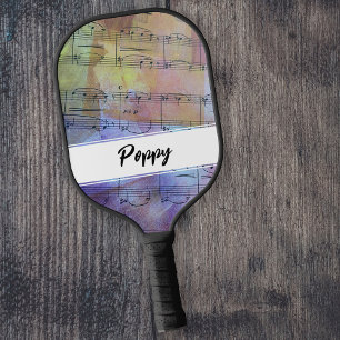 Rosa Gelb Orange Gemalte Vintage Notenblatt Pickleball Schläger