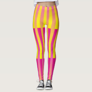 Rosa Gelb Orange Gestreiftes Muster Leggings