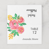 Rosa, Gelb, Platzkarten mit Korallenblumen (Außenseite Aufgefaltet)