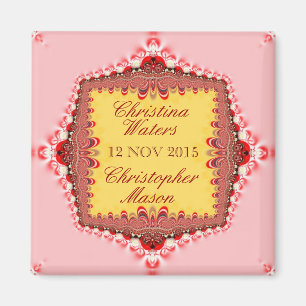 Rosa Gelb Rot Satin+Lace Hochzeitsgunst Magnet