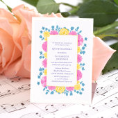 Rosa Gelb und Blau florale bunte Quinceañera Einladung