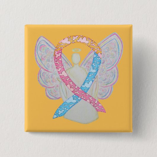 Rosa, Gelb und Blaue Wolken CDH Angel Button (Vorderseite)