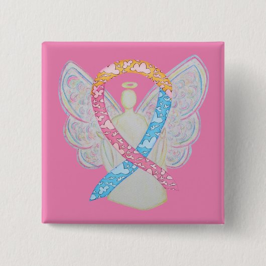 Rosa, Gelb und Blaue Wolken CDH Angel Button (Vorderseite)