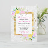 Rosa, Gelb und Blüten Gold Quinceanera Einladung (Stehend Vorderseite)
