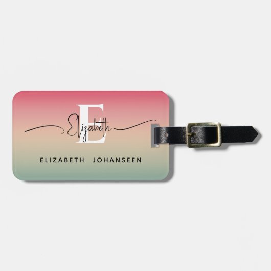 Rosa Gelb und grüne Gradientenschrift Monogram Gepäckanhänger (Vorderseite horizontal)