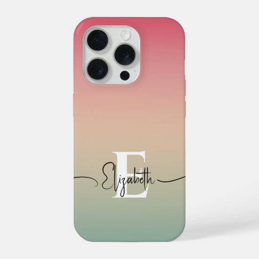 Rosa Gelb und grüne Gradientenschrift Monogram iPhone Hülle (Rückseite)