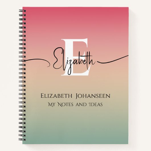 Rosa Gelb und grüne Gradientenschrift Monogram Notizblock (Vorderseite)